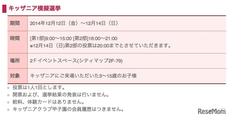 キッザニア甲子園「2014年こども選挙」概要