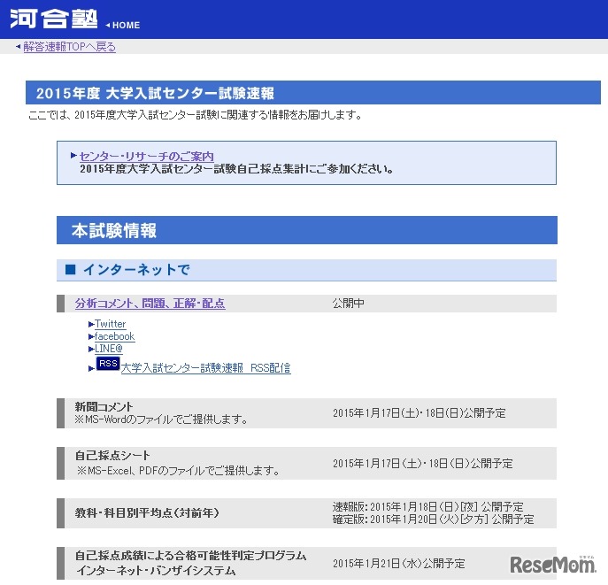 大学入試速報ページ
