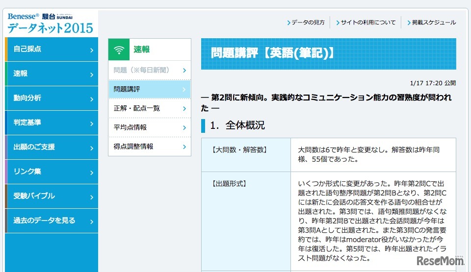 ベネッセ速報　英語
