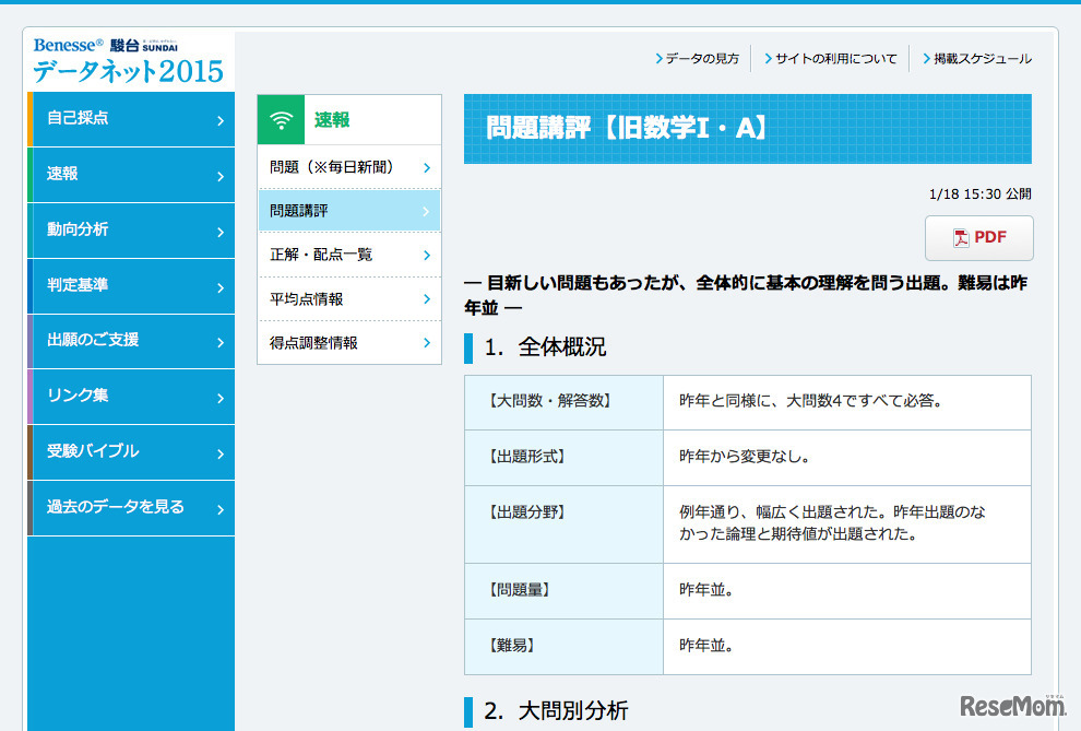 問題講評　旧課程「数1・A」