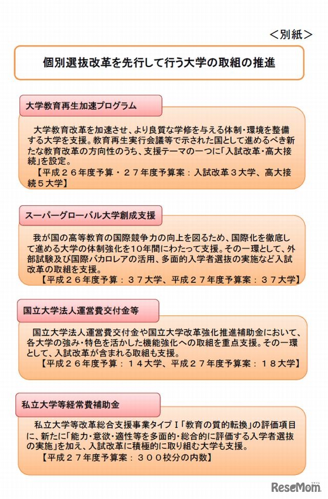 個別選抜改革を先行して行う大学の取組の推進
