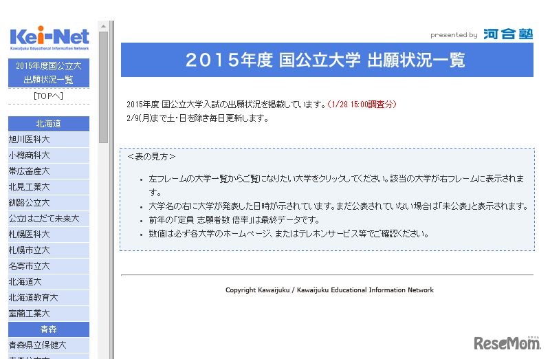 国公立大学出願状況一覧