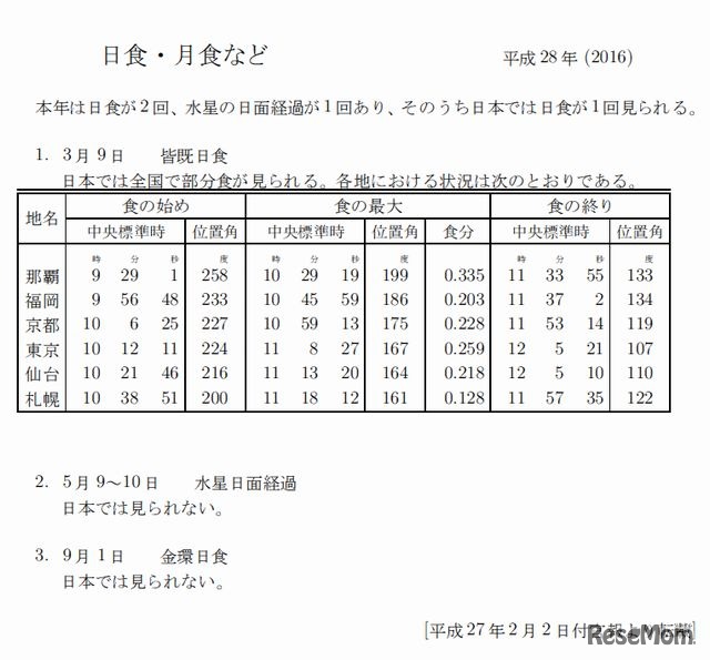 日食・月食など