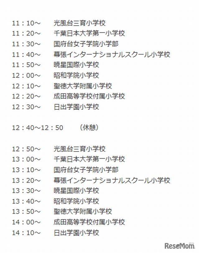 学校紹介スピーチの順番表（予定）