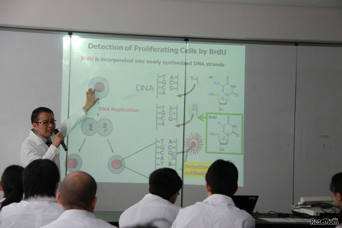 組織・小腸について教えるZin Zayar Win先生
