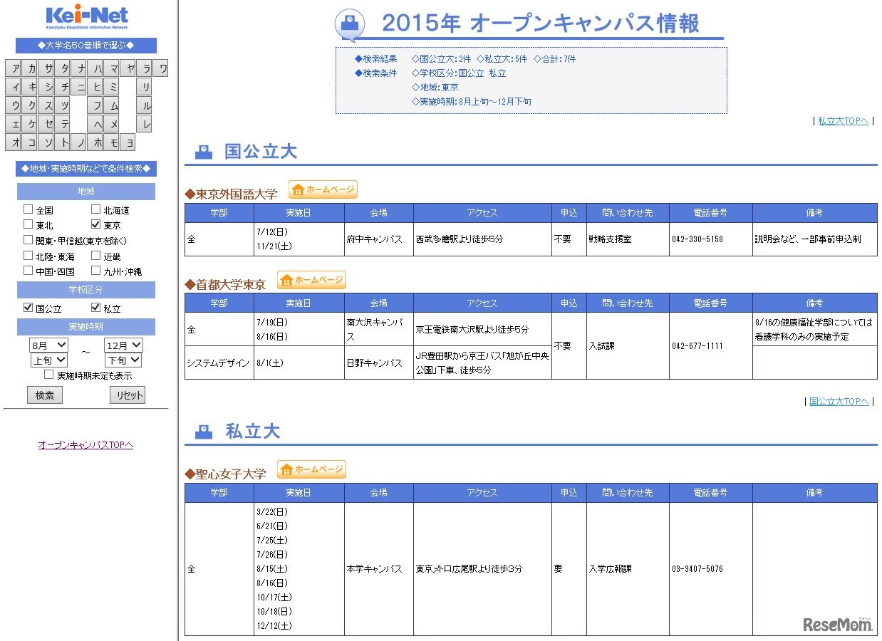 「2015年オープンキャンパス情報」