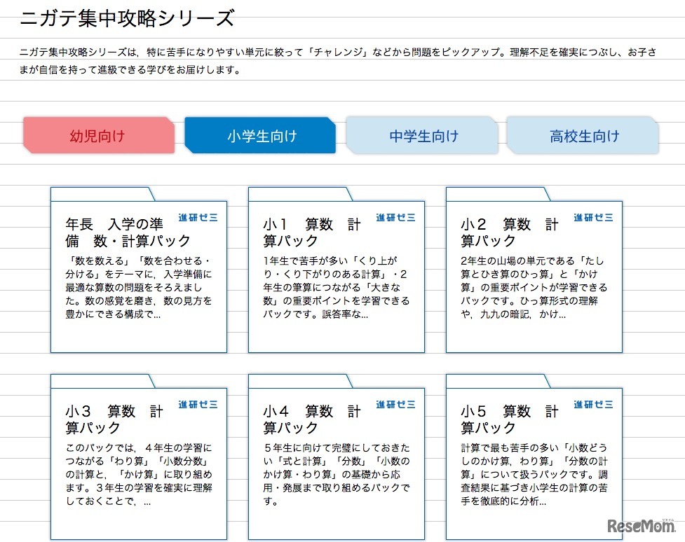 ニガテ集中攻略シリーズの講座リスト（一部）