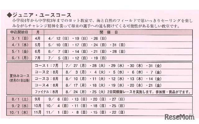 ジュニア・ユースコースの日程