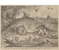 ピーテル・ブリューゲル1世（下絵）/ピーテル・ファン・デル・ヘイデン（版刻）　「大きな魚は小さな魚を食う」　1557年　エングレーヴィング　Museum BVB, Rotterdam, Netherlands