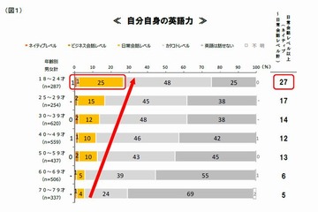 英語力と自信に相関、18～24歳の4人に1人は「日常会話レベル以上」 画像