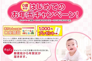 ゆうちょ新生児口座開設でお年玉…開設に必要なのは？ 画像