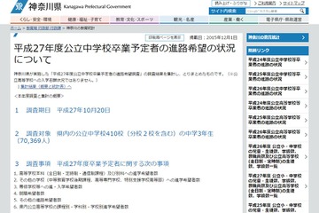 【高校受験2016】神奈川県、進路希望状況発表…進学志望率97％ 画像