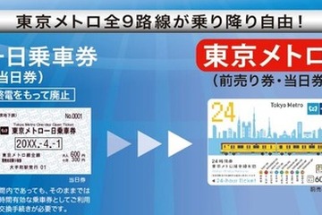 フリー切符が時間単位で登場「東京メトロ24時間券」3/26から 画像