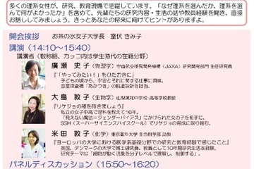 【春休み2016】お茶の水女子大、リケジョのための未来シンポジウム3/26 画像