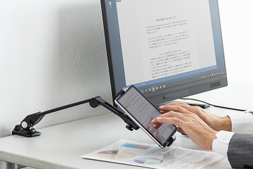 タブレットを上下・左右に自由な位置で操作可能、6関節搭載アームスタンド 画像