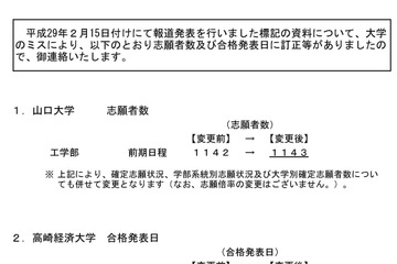 【大学受験2017】国公立大学前期日程、志願者数訂正…2/22確定数・倍率を公開 画像