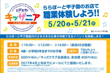 キッザニア甲子園、4歳-小6「ららぽーとでお仕事体験」4/7まで申込受付 画像