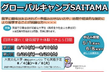 【夏休み2017】埼玉県で5日間の疑似留学体験…6/8応募締切 画像