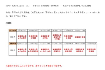 【中学受験2018】早稲田大学附属校・系属校合同学校説明会7/2 画像