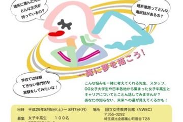 【夏休み2017】合宿型サイエンスプログラム、女子中高生夏の学校8/5-7 画像