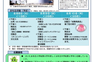 【夏休み2017】小6・中2が交流「イングリッシュキャンプ」さいたま市8/8-10 画像