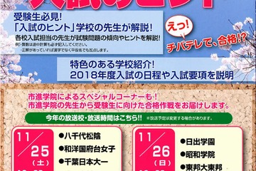 【中学受験2018】チバテレ「入試のヒント」市川など千葉県私立中15校を解説 画像
