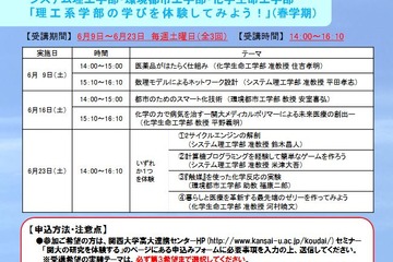 関西大、理工系学部が体験できるセミナー…高校生募集 画像