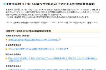 文科省、H29年度「少子化・人口減少社会に対応した活力ある学校教育推進事業」実施例を公開 画像