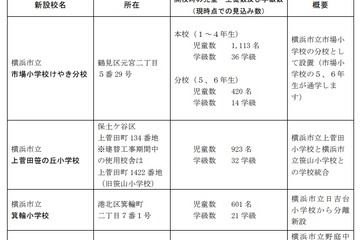 横浜市、市立小学校3校・市立中学校1校が4/1開校 画像