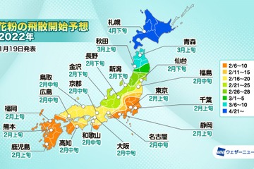 スギ花粉は2月上旬に飛散開始…西日本で少ない予想 画像