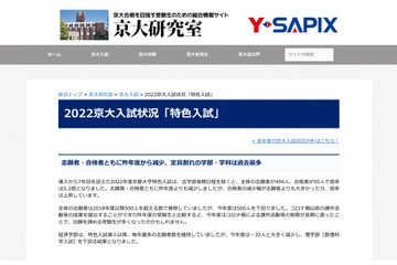 【大学受験2022】京大特色入試、定員割れの学部・学科が過去最多に 画像