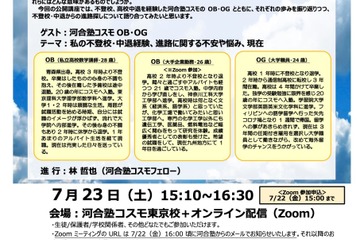 河合塾COSMO、経験者と考える不登校・中退からの進路探し7/23 画像