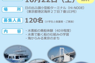 東京都初、水素旅客船乗船イベント10/22…小学生ら120人招待 画像