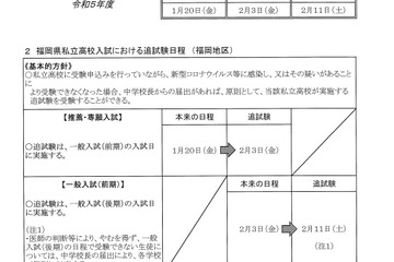 【高校受験2023】福岡県私立高、コロナ対応の追試験実施 画像