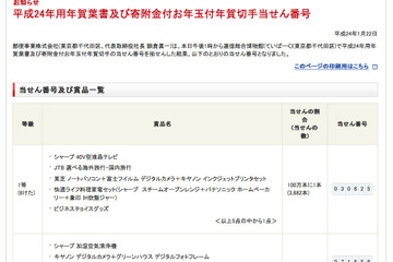 間もなく終了、年賀はがきの賞品引換期間は7/23まで 画像