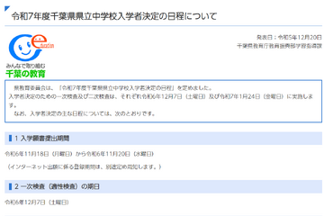 【中学受験2025】千葉県立中入試、1次検査12/7 画像