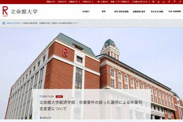 立命館大経済学部、卒業判定にミス…過去3名が卒業不合格に 画像