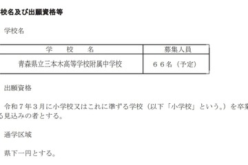 【中学受験2025】青森県立中、選抜要項を公表…検査11/30-12/1 画像