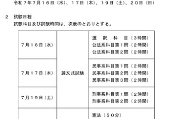 2025年司法試験の日程発表、試験は7/16から…法務省 画像