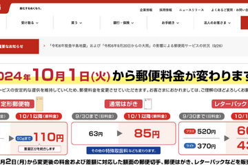 郵便料金、明日から値上げ…通常はがき85円など1.3倍超 画像