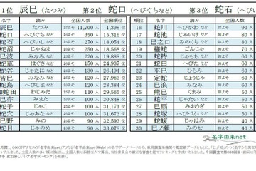 辰巳・蛇口・蛇石…巳年干支にまつわる名字ランキング 画像