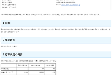 【高校受験2025】埼玉県私立高の応募状況（1/14時点）慶應志木5.01倍、早大本庄7.98倍など 画像