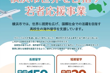 横浜市、高校生の留学支援を拡充…最大150万円 画像