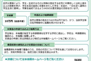 台風8号の被災学生、奨学金や支援金の申請受付…JASSO 画像