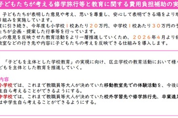 子供たちが考える修学旅行…中野区、費用も全額補助へ 画像