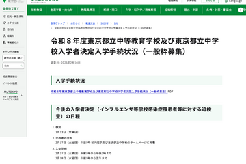 【中学受験2026】都立中高一貫校、繰上げ合格枠108人 画像