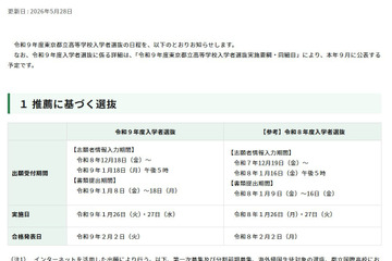 【高校受験2027】都立高の入試日程、学力検査2/21 画像