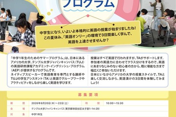 【夏休み2026】テンプル大学、中高・大学生対象の英語3講座 画像