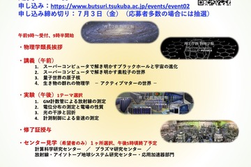 【夏休み2026】筑波大物理学類「高校生向け体験学習」8/2、講義・実験など 画像