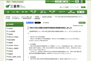【高校受験2027】三重県立高、全日制の募集240人減の9,760人 画像